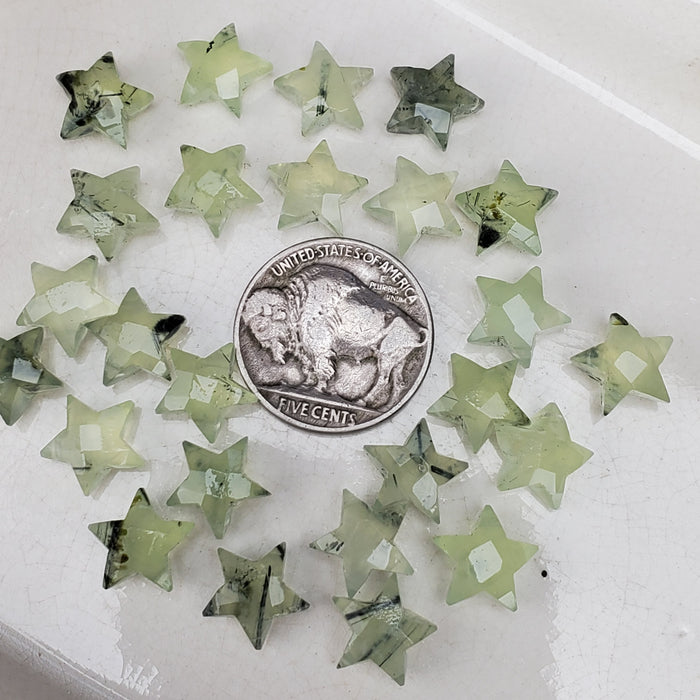 Faceted Prehnite Stars, drilled 10mm