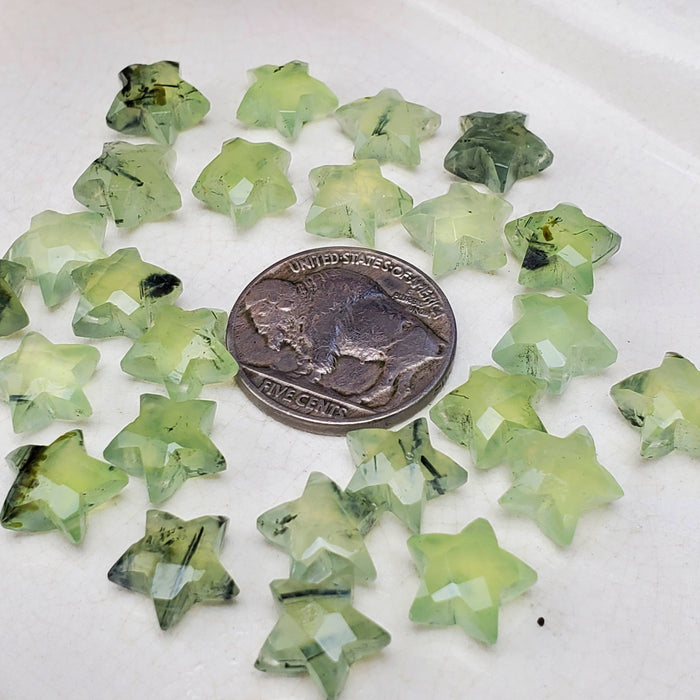 Faceted Prehnite Stars, drilled 10mm