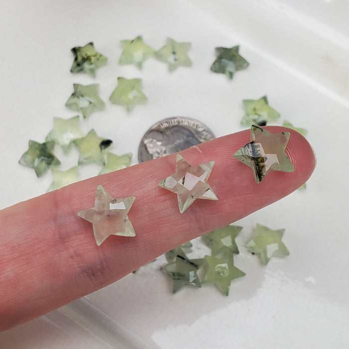 Faceted Prehnite Stars, drilled 10mm