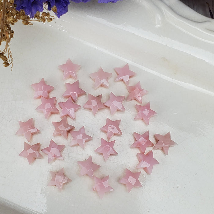 Faceted Pink Opal Stars, drilled 10mm