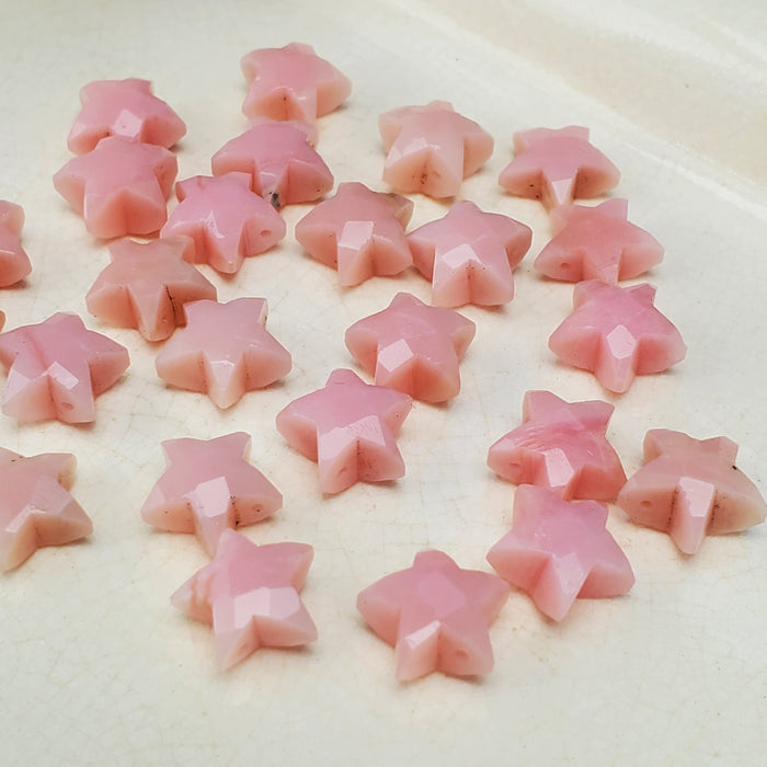 Faceted Pink Opal Stars, drilled 10mm