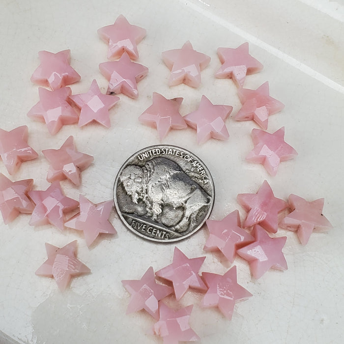 Faceted Pink Opal Stars, drilled 10mm