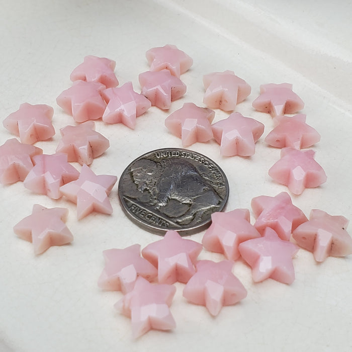 Faceted Pink Opal Stars, drilled 10mm