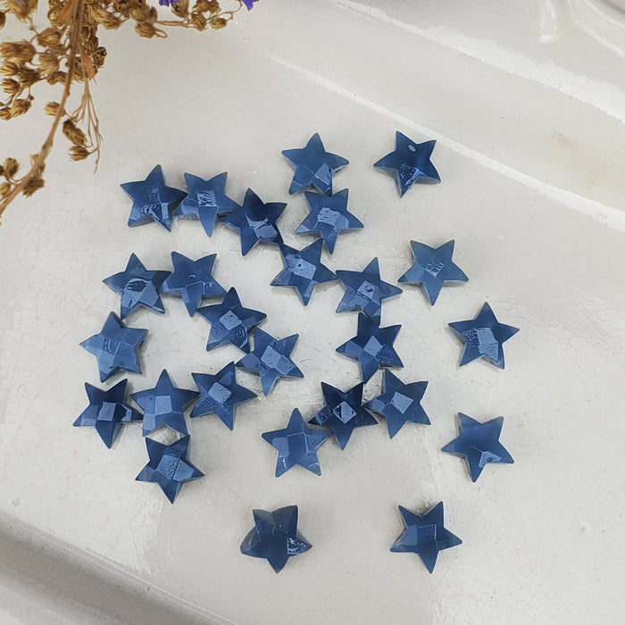 Faceted Blue Opal Stars, drilled 10mm