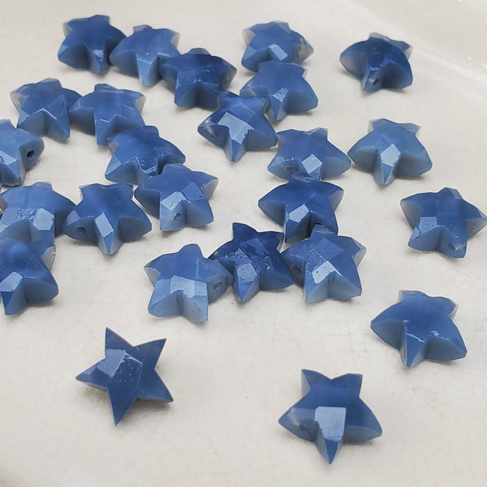 Faceted Blue Opal Stars, drilled 10mm