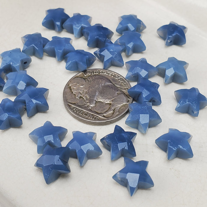 Faceted Blue Opal Stars, drilled 10mm