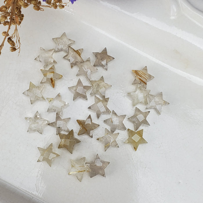 Faceted Golden Rutile Quartz Stars, drilled 10mm