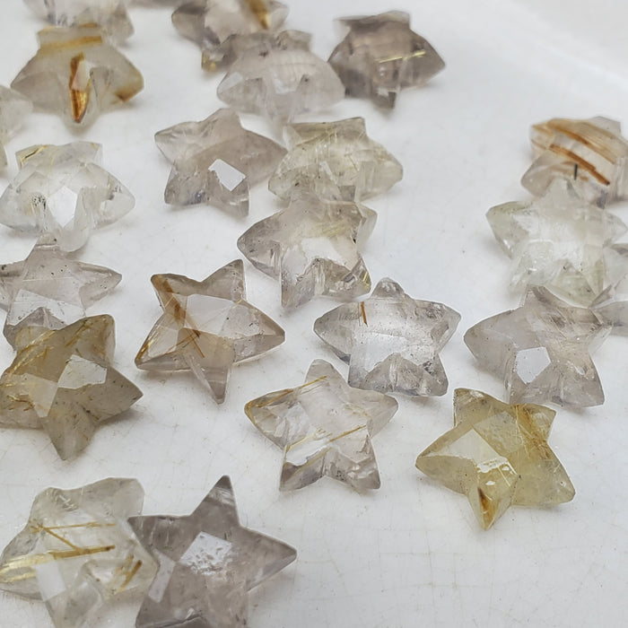 Faceted Golden Rutile Quartz Stars, drilled 10mm