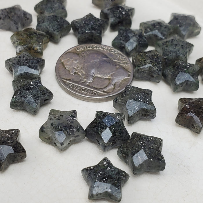 Faceted Black Sunstone Stars, drilled 10mm