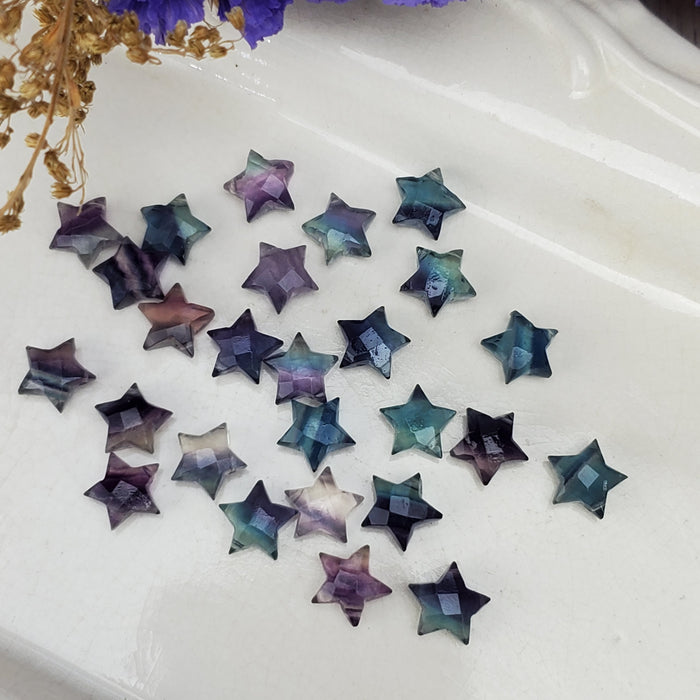 Faceted Rainbow Fluorite Stars, drilled 10mm