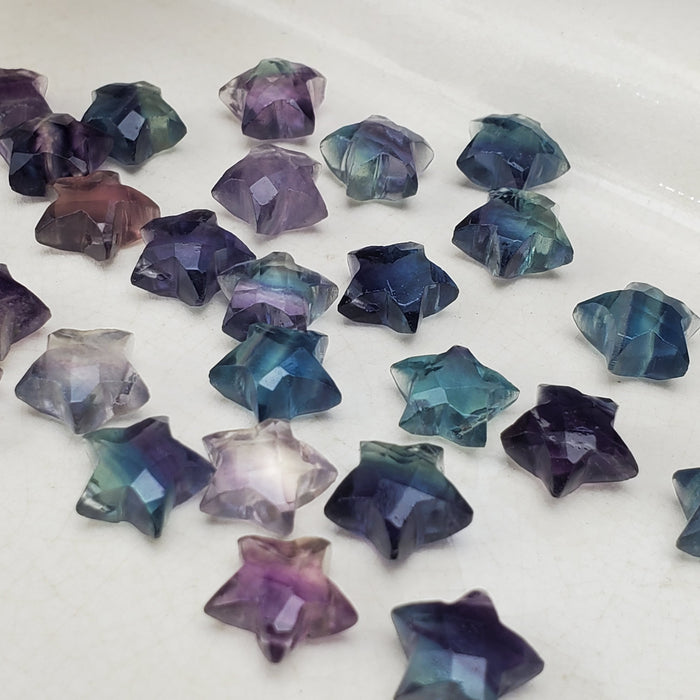 Faceted Rainbow Fluorite Stars, drilled 10mm