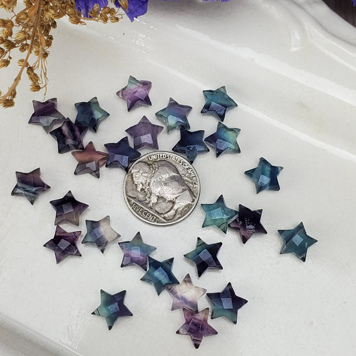 Faceted Rainbow Fluorite Stars, drilled 10mm