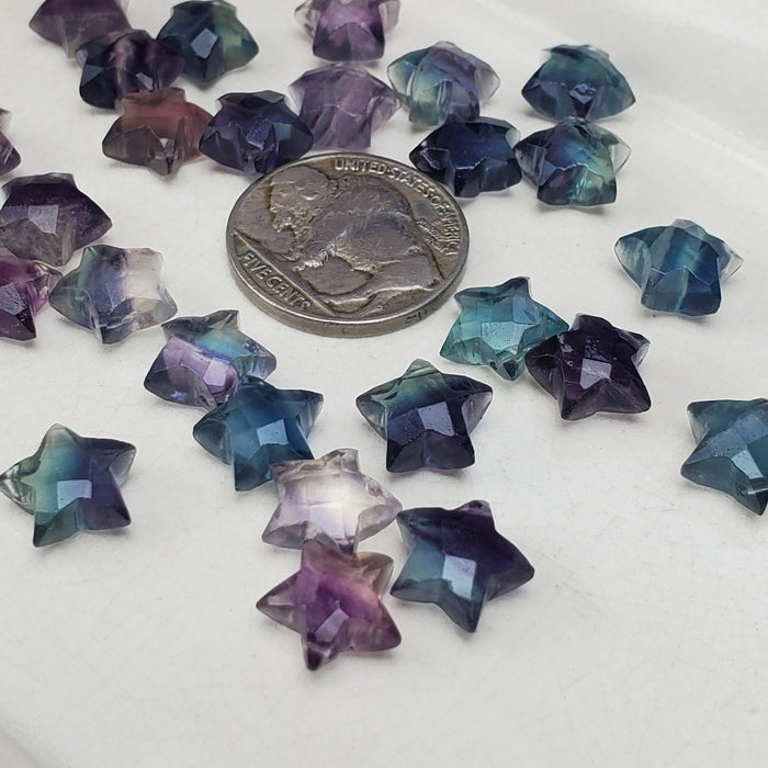 Faceted Rainbow Fluorite Stars, drilled 10mm