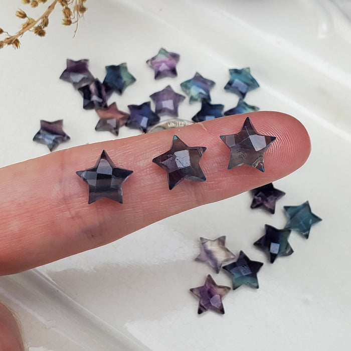 Faceted Rainbow Fluorite Stars, drilled 10mm