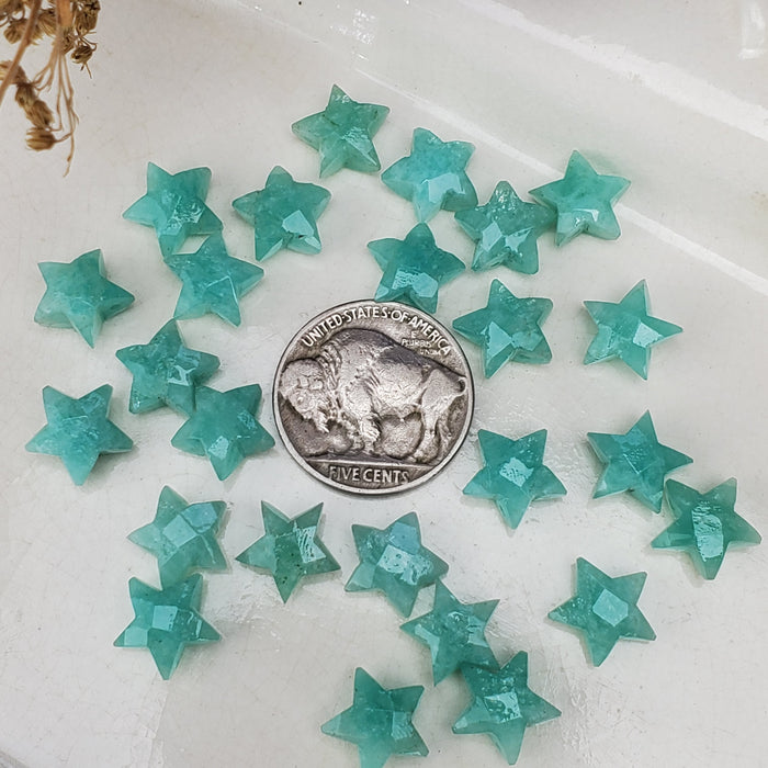 Faceted Amazonite Stars, drilled 10mm