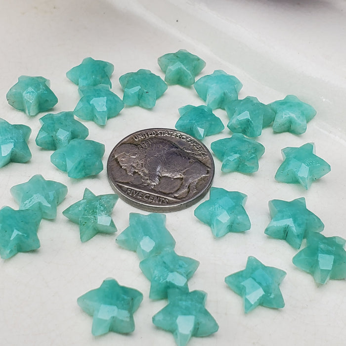 Faceted Amazonite Stars, drilled 10mm