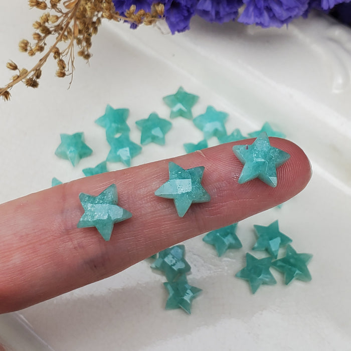 Faceted Amazonite Stars, drilled 10mm