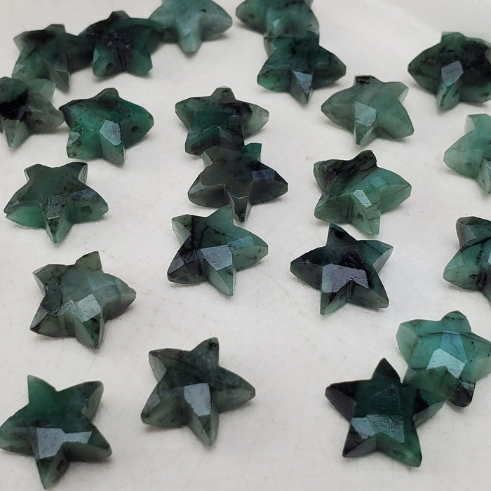 Faceted Emerald Stars, drilled 10mm