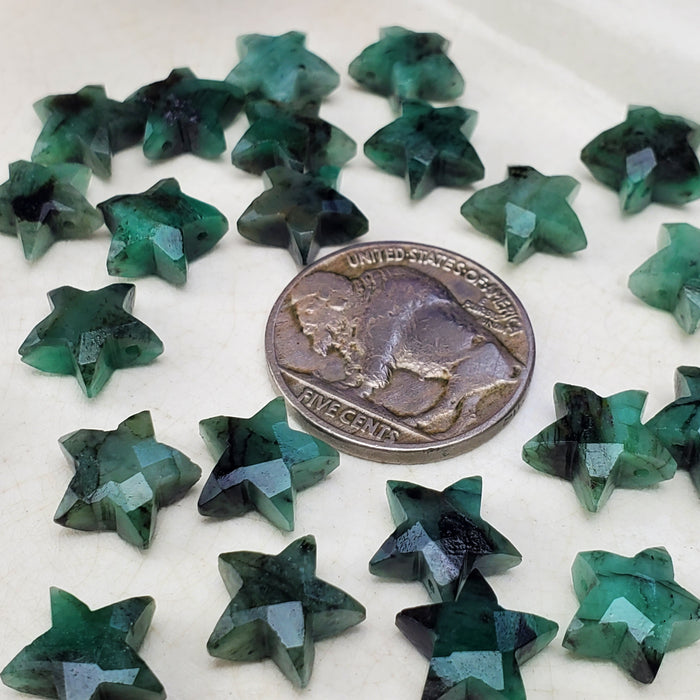 Faceted Emerald Stars, drilled 10mm