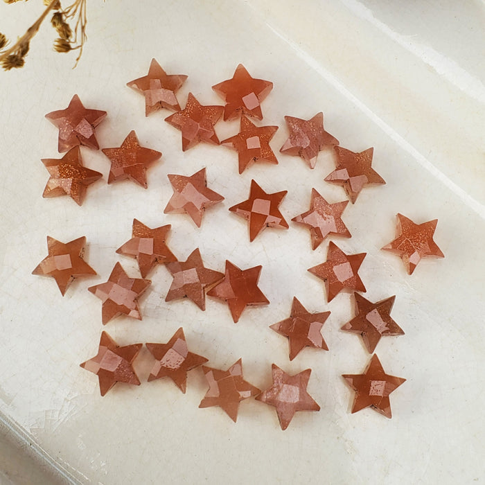 Faceted Peach Moonstone Stars, 10mm, drilled