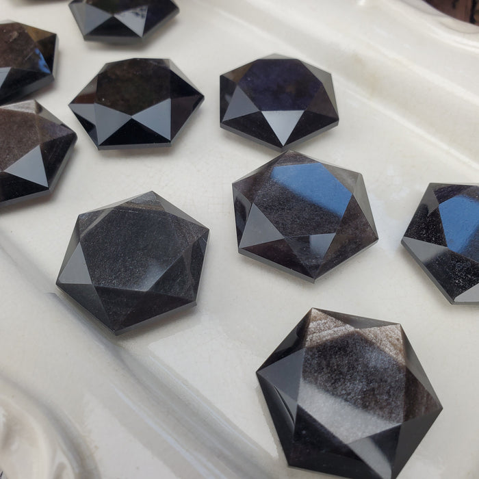 Silver Sheen Obsidian Hexagonal Coins