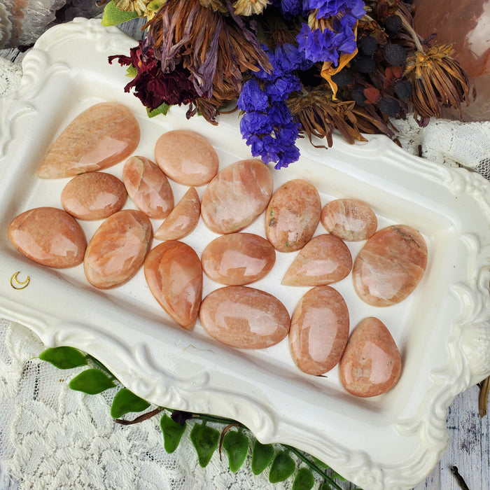 Peach Moonstone Cabochons, second quality