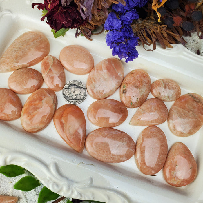 Peach Moonstone Cabochons, second quality