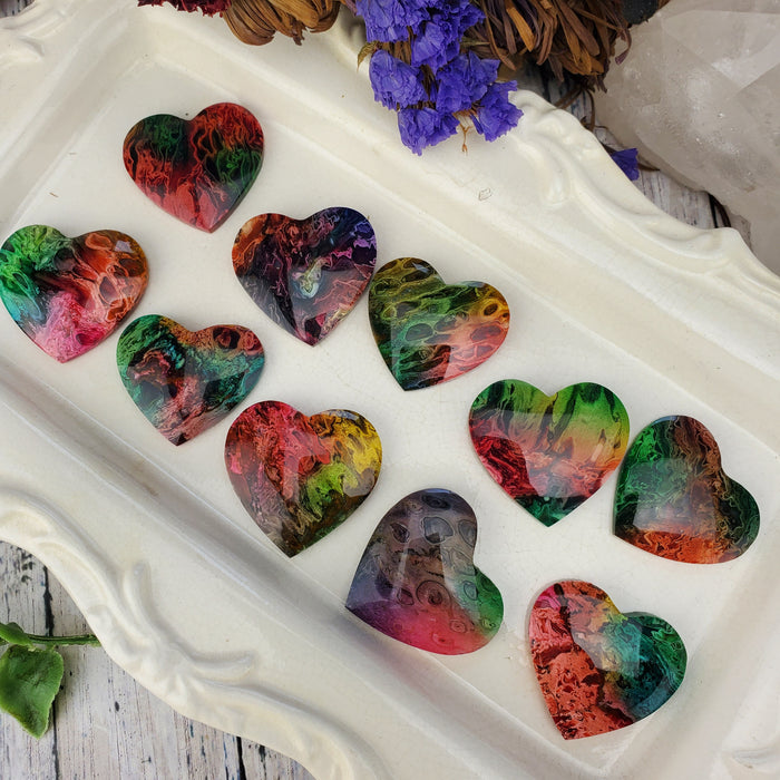 Rainbow Dyed Fossil Palm Root Hearts