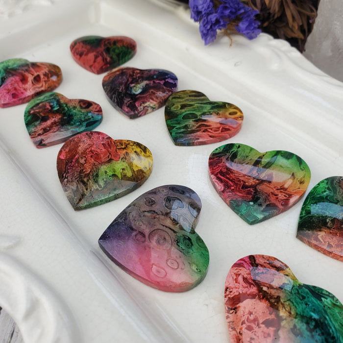 Rainbow Dyed Fossil Palm Root Hearts