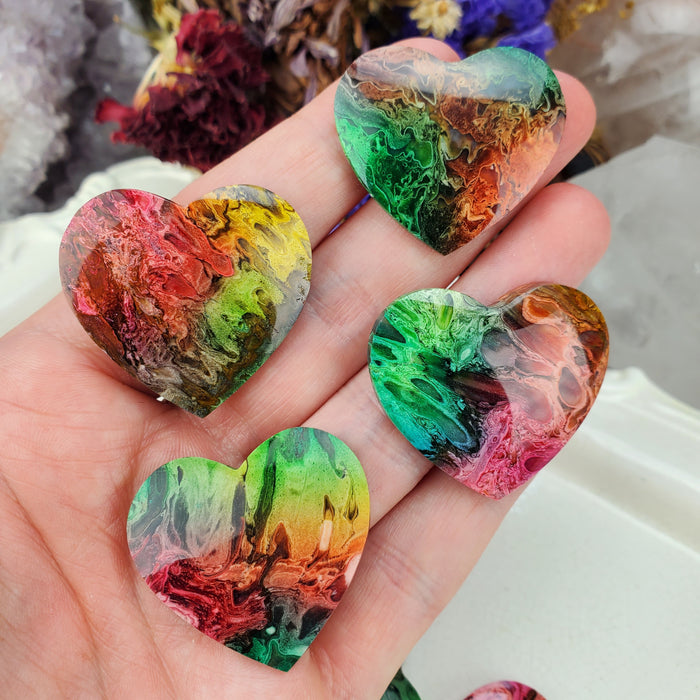 Rainbow Dyed Fossil Palm Root Hearts