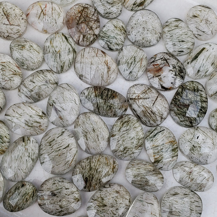 Green Rutilated Quartz Rose Cut Cabochons