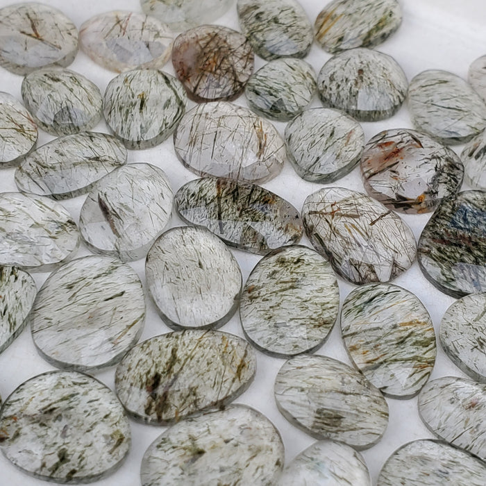 Green Rutilated Quartz Rose Cut Cabochons