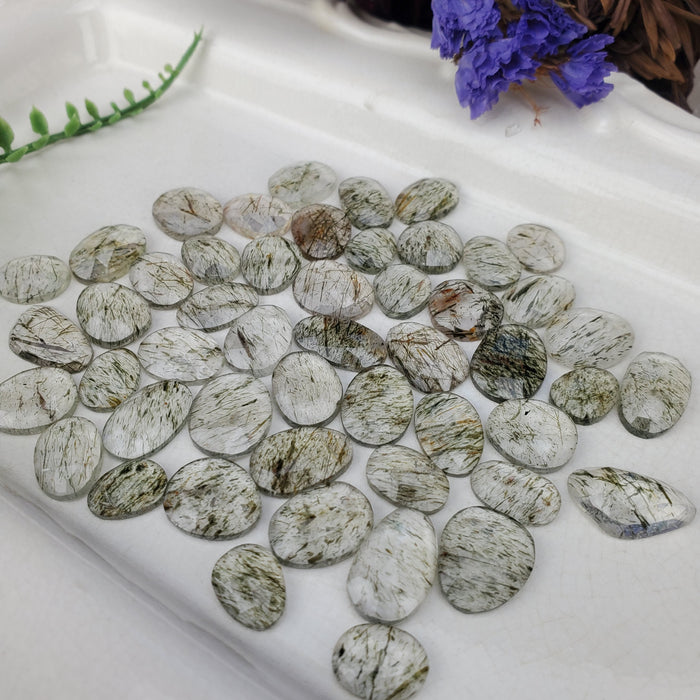 Green Rutilated Quartz Rose Cut Cabochons