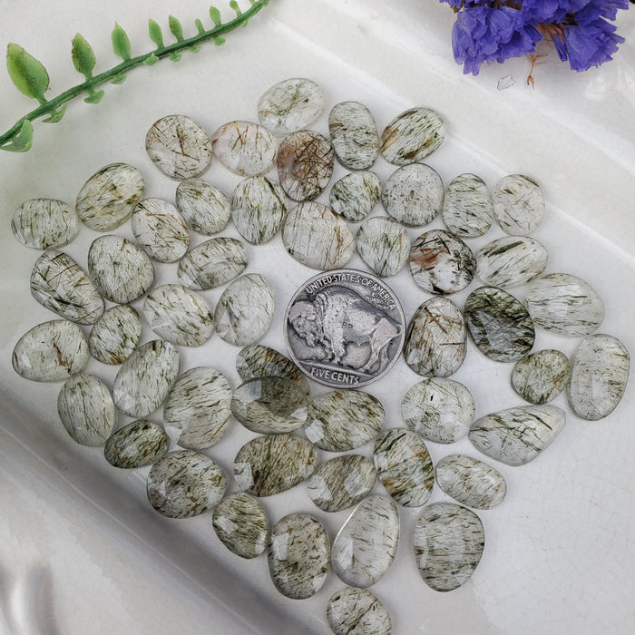 Green Rutilated Quartz Rose Cut Cabochons