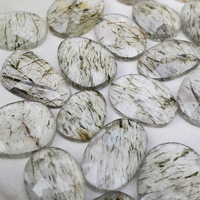 Green Rutilated Quartz Rose Cut Cabochons