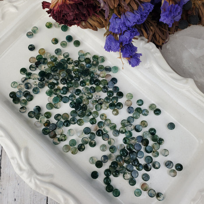 Moss Agate Cabochons, 6mm Rounds