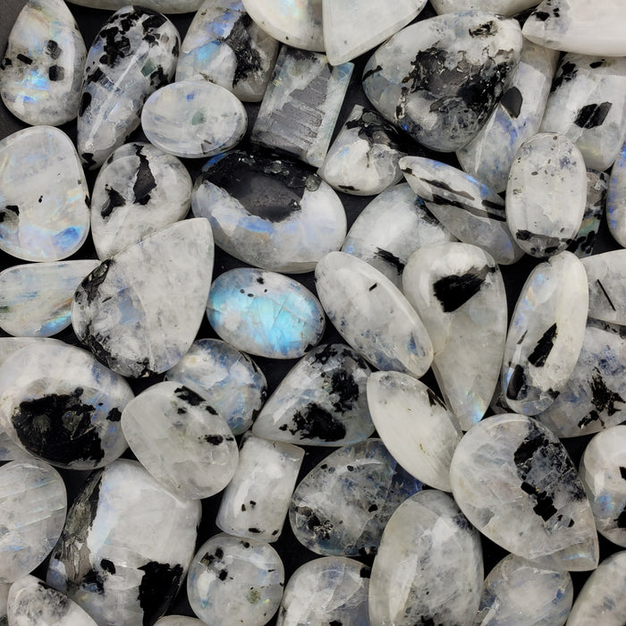 Moonstone with Black Tourmaline Cabochons, second quality