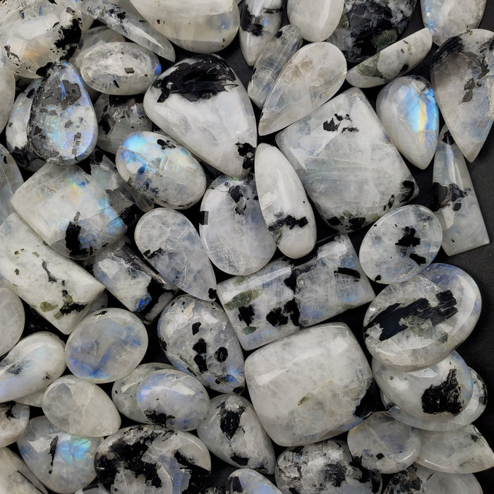 Moonstone with Black Tourmaline Cabochons, second quality