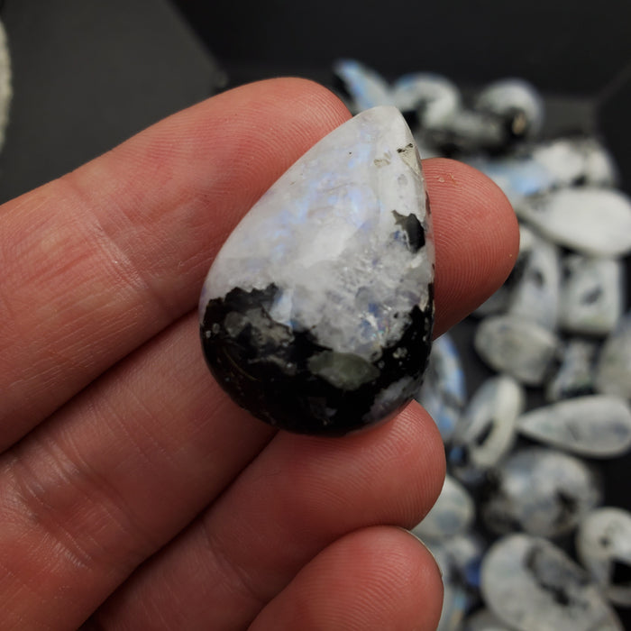 Moonstone with Black Tourmaline Cabochons, second quality