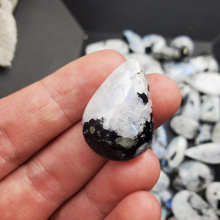 Moonstone with Black Tourmaline Cabochons, second quality