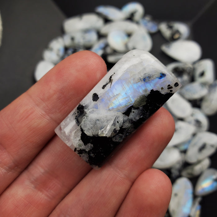 Moonstone with Black Tourmaline Cabochons, second quality