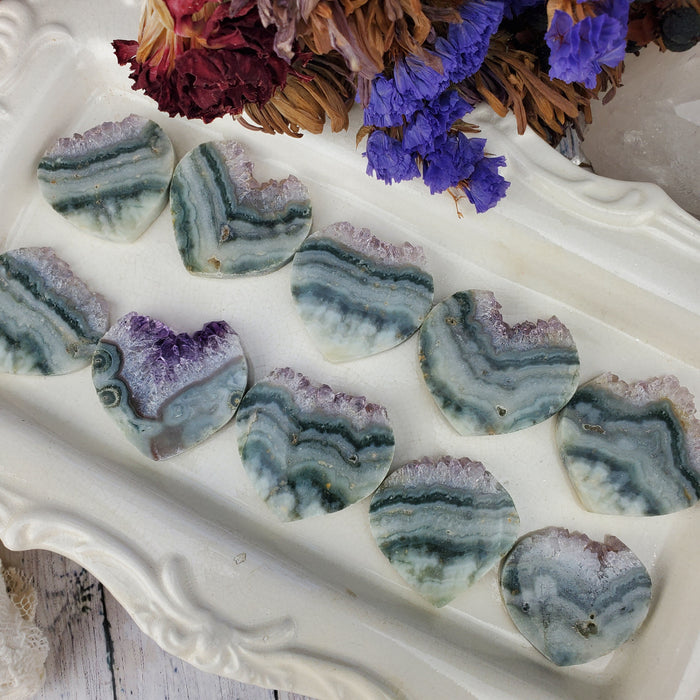 Amethyst Agate Heart Slices, second quality