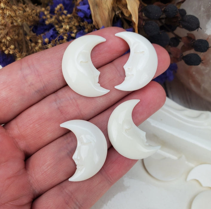 Crescent Moon Face Bone Carving, medium