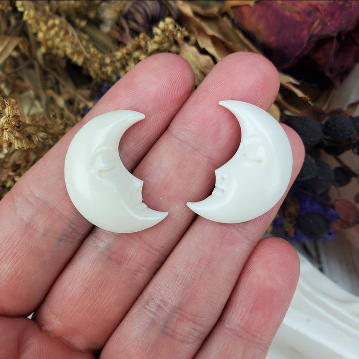 Crescent Moon Face Bone Carving, medium