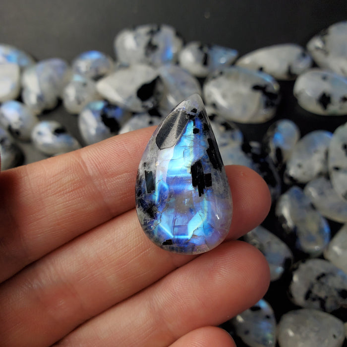 Moonstone with Black Tourmaline Cabochons