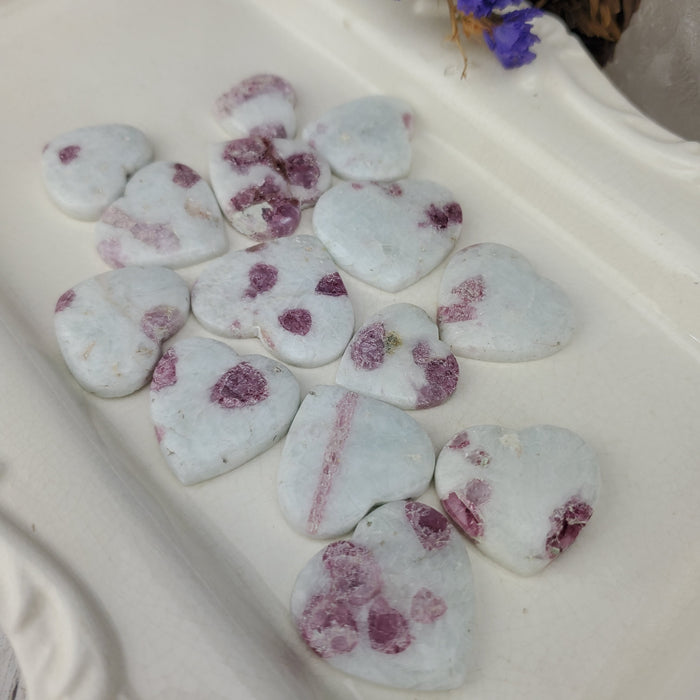 Pink Tourmaline Quartz Heart Cabochons