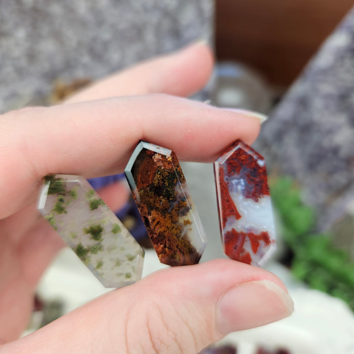 Moss Agate Elongated Hexagonal Cabochons, small