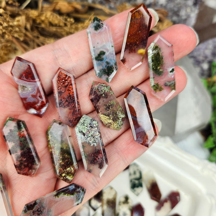 Moss Agate Elongated Hexagonal Cabochons, small