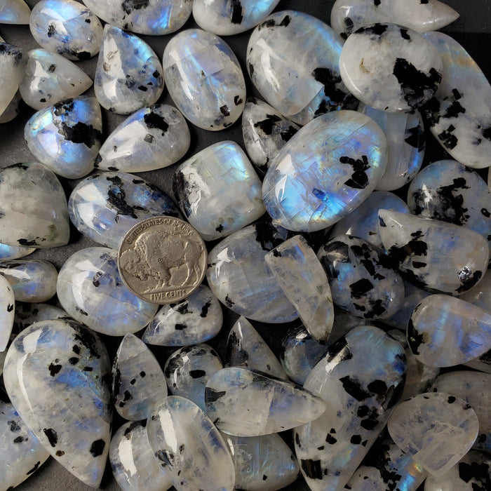 Moonstone with Black Tourmaline Cabochons