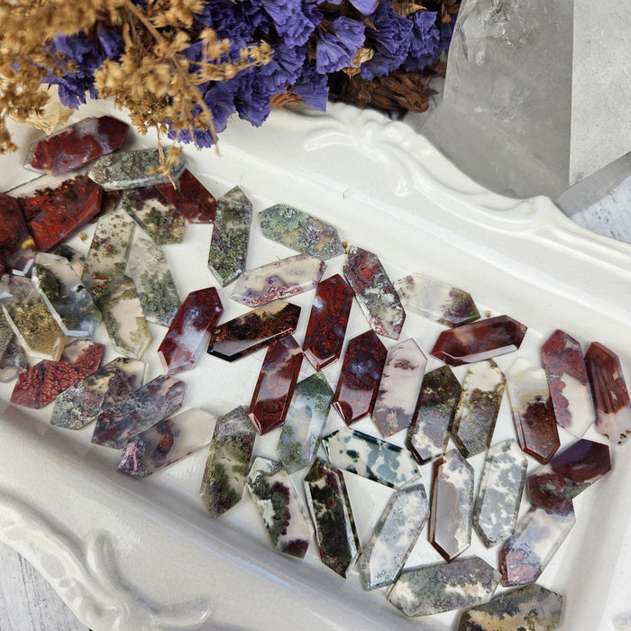 Moss Agate Elongated Hexagonal Cabochons, small
